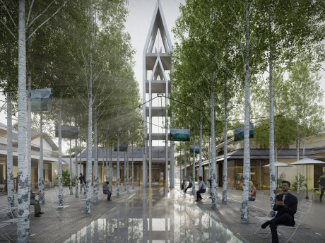 杭州万科玉鸟集枭音钟塔广场商业街SU模型