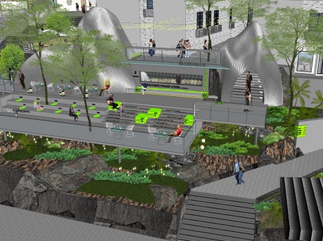 重庆万州望江大梯道街巷城市更新SU模型