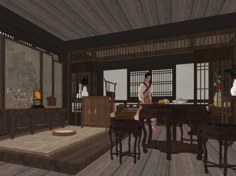 古代会客厅SU模型