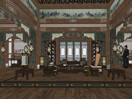 唐代王府大堂SU模型