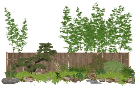 3D灌木花草竹子松树组合SU模型