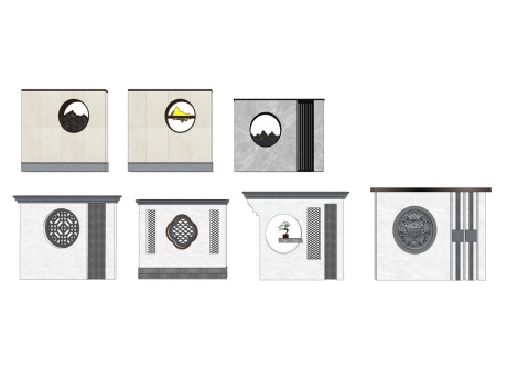 新中式镂空景墙SU模型