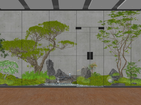 新中式天井庭院景观SU模型