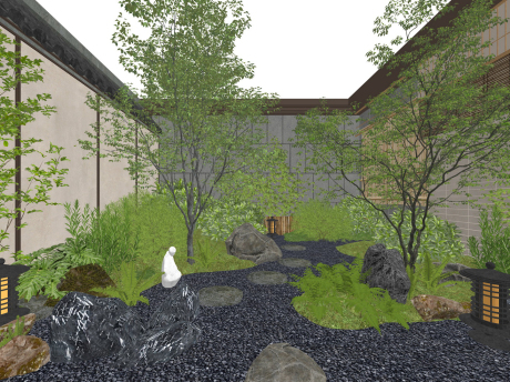 新中式庭院景观SU模型