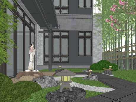 新中式庭院景观SU模型