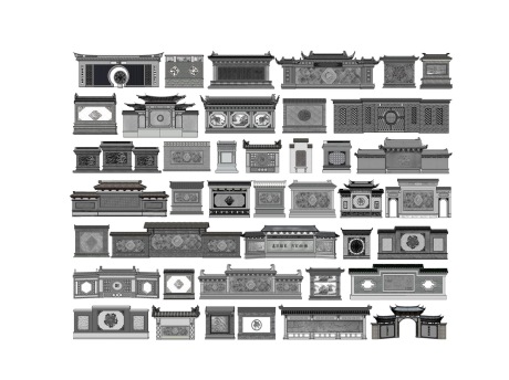 中式照壁影壁SU模型