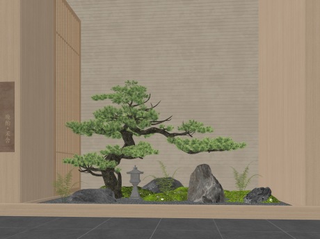 新中式造型松石头苔藓蕨类植物SU模型