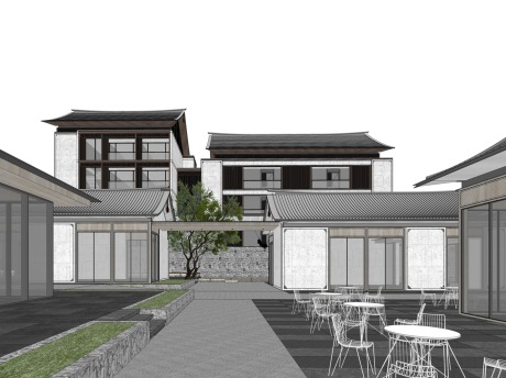 大理慢谷新中式商业街SU模型