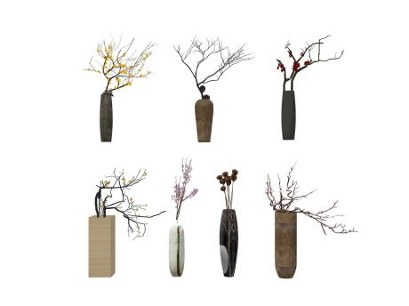 干枝花瓶插花摆件SU模型