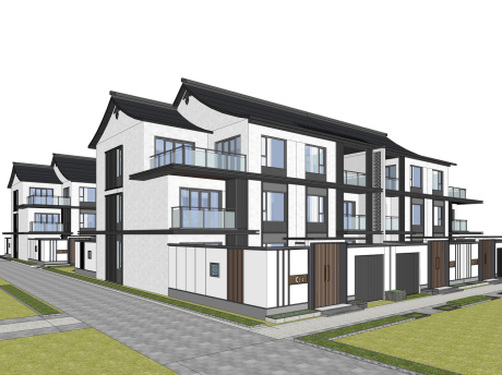 新中式合院别墅SU模型