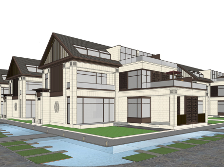 新中式合院别墅SU模型