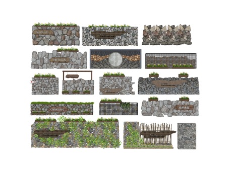 石笼景墙毛石墙围墙SU模型