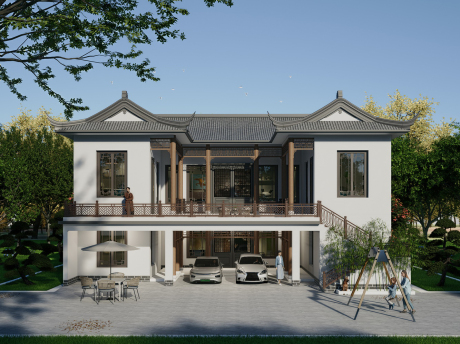 中式四合院别墅SU模型