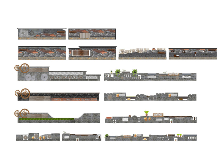 乡村景墙矮墙围墙SU模型