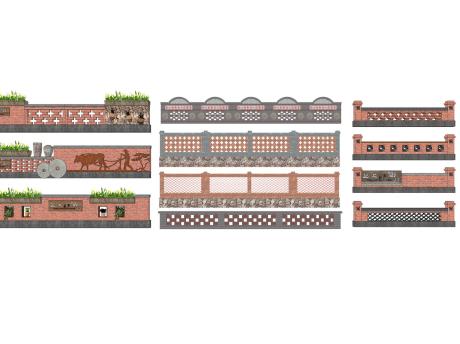 乡村景墙红砖矮墙SU模型