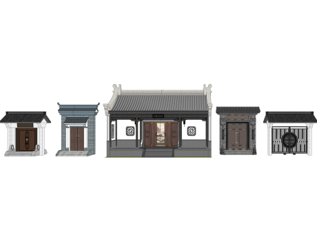 中式院门门头SU模型