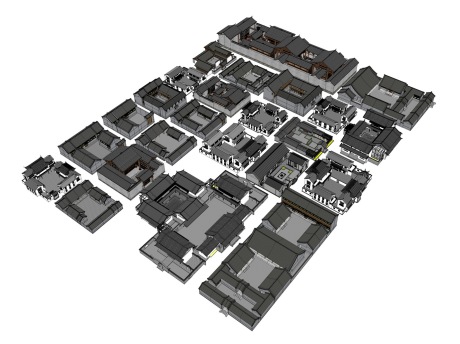 中式四合院组合SU模型