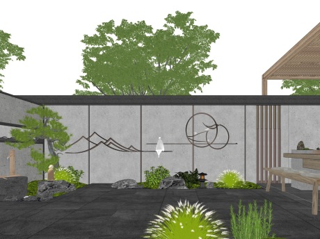 新中式庭院景观SU模型