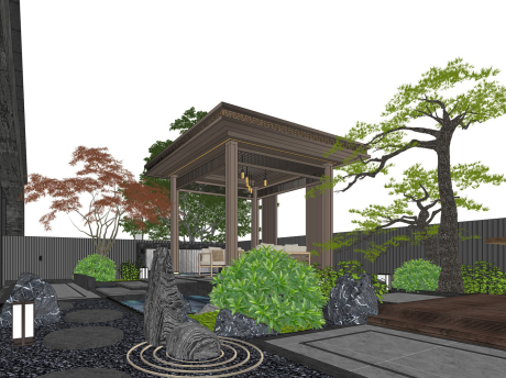 新中式庭院景观SU模型