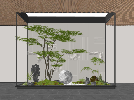 新中式太湖石苔藓蕨类植物小品SU模型