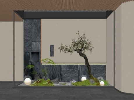 新中式造型松苔藓蕨类小品SU模型