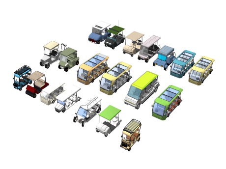 观光车电瓶车巡逻车组合SU模型