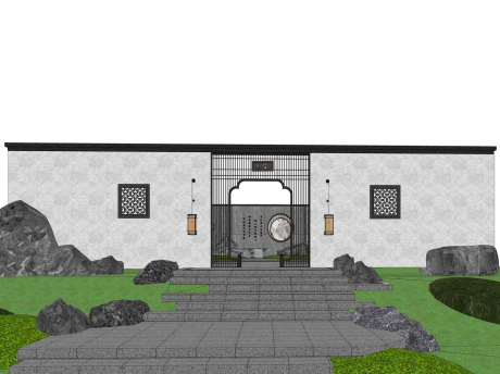 新中式景墙SU模型