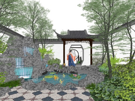 中式庭院景观SU模型