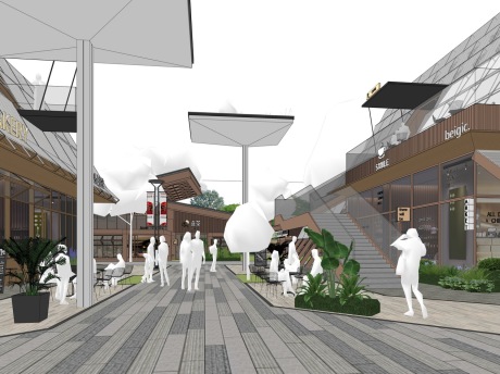 新中式商业街SU模型