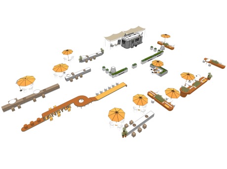 户外桌椅坐凳外摆SU模型