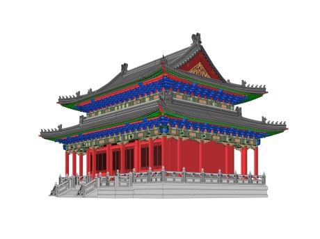 重檐歇山顶三开间大殿SU模型