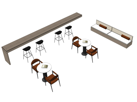 办公洽谈桌椅卡座吧台SU模型