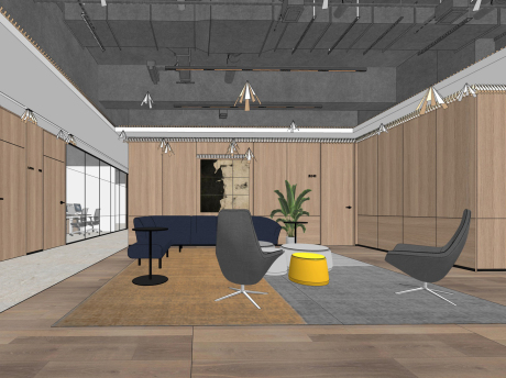 现代办公休息区茶水间SU模型