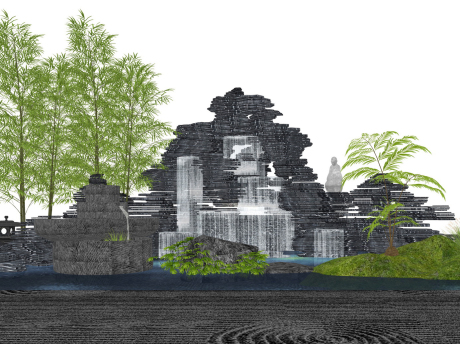 跌水假山SU模型