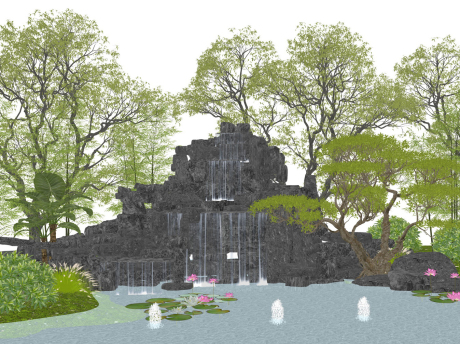 跌水假山SU模型