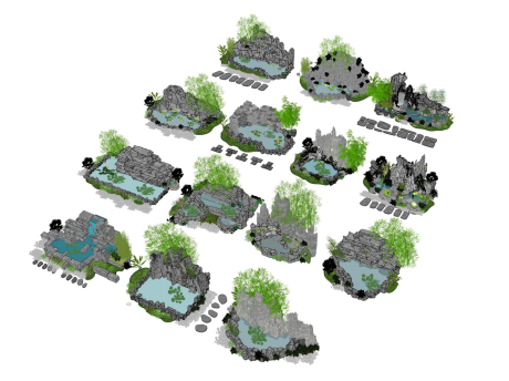 跌水假山SU模型