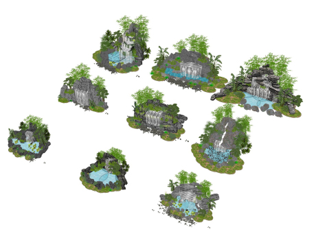 跌水假山SU模型