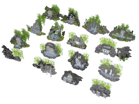 跌水假山SU模型