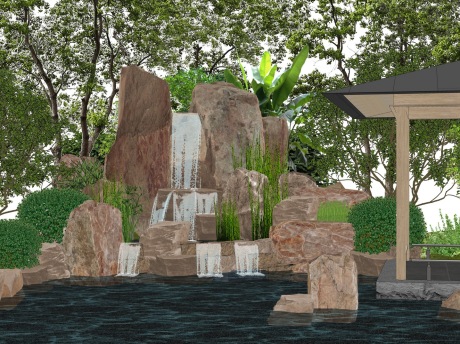 跌水假山SU模型