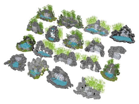 跌水假山SU模型