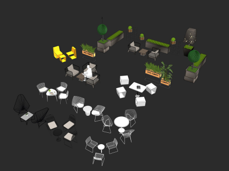 户外桌椅花箱组合SU模型