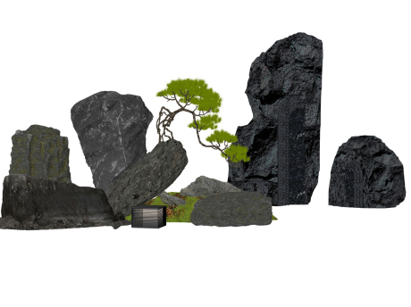 石头假山SU模型