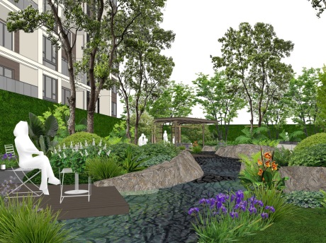 现代居住区艺术花园SU模型