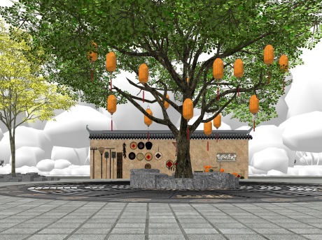 乡村古树广场景观SU模型