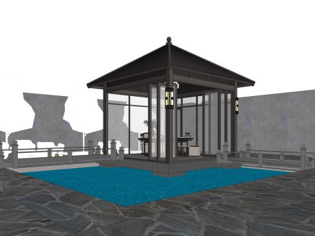 新中式凉亭SU模型