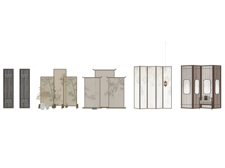 新中式屏风隔断SU模型