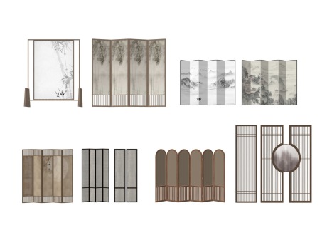 新中式屏风隔断SU模型