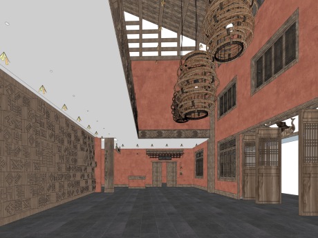 藏式民宿大堂SU模型