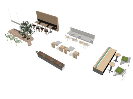 奶茶店桌椅SU模型