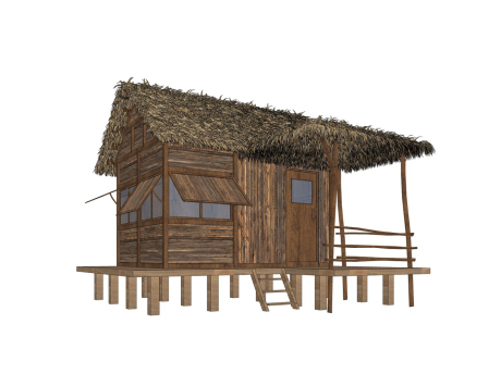 茅草屋木屋SU模型